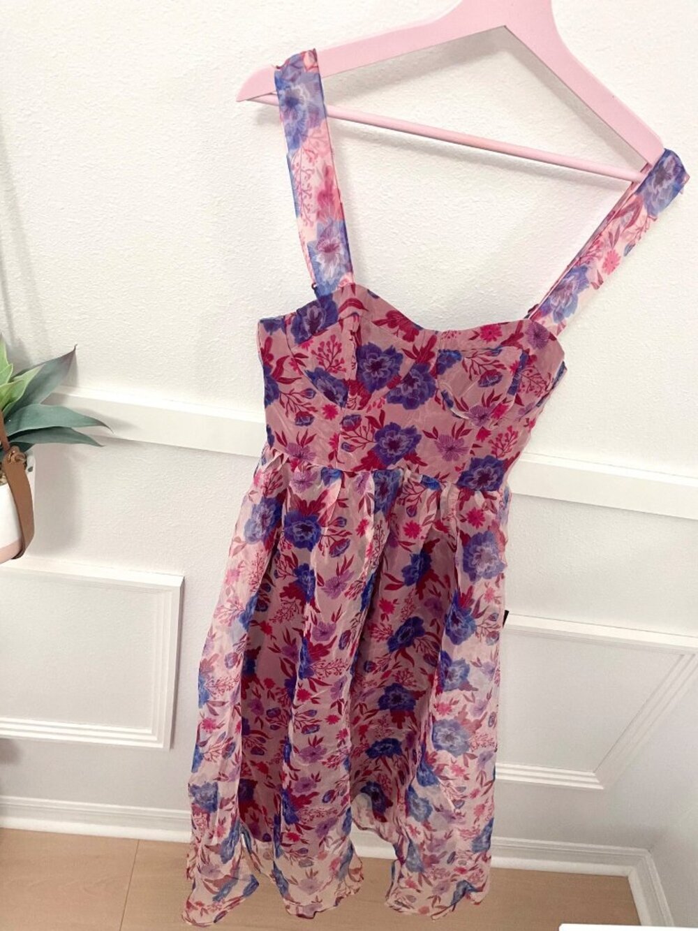 NWT Lulus Delightful Look Magenta Floral Print Bustier Midi Skater Dress Size S - Picture 5 of 9